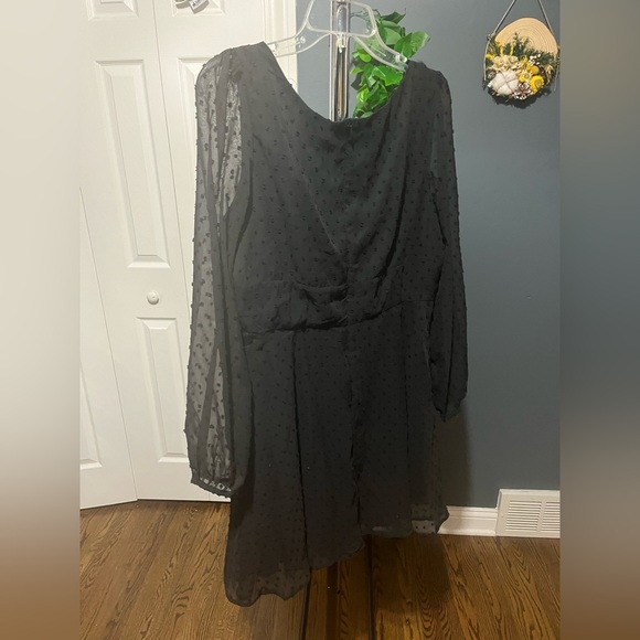 Women's Polka Dot Square Neck A line Long Sleeve Swiss Dot Mini Dress - Picture 4 of 6